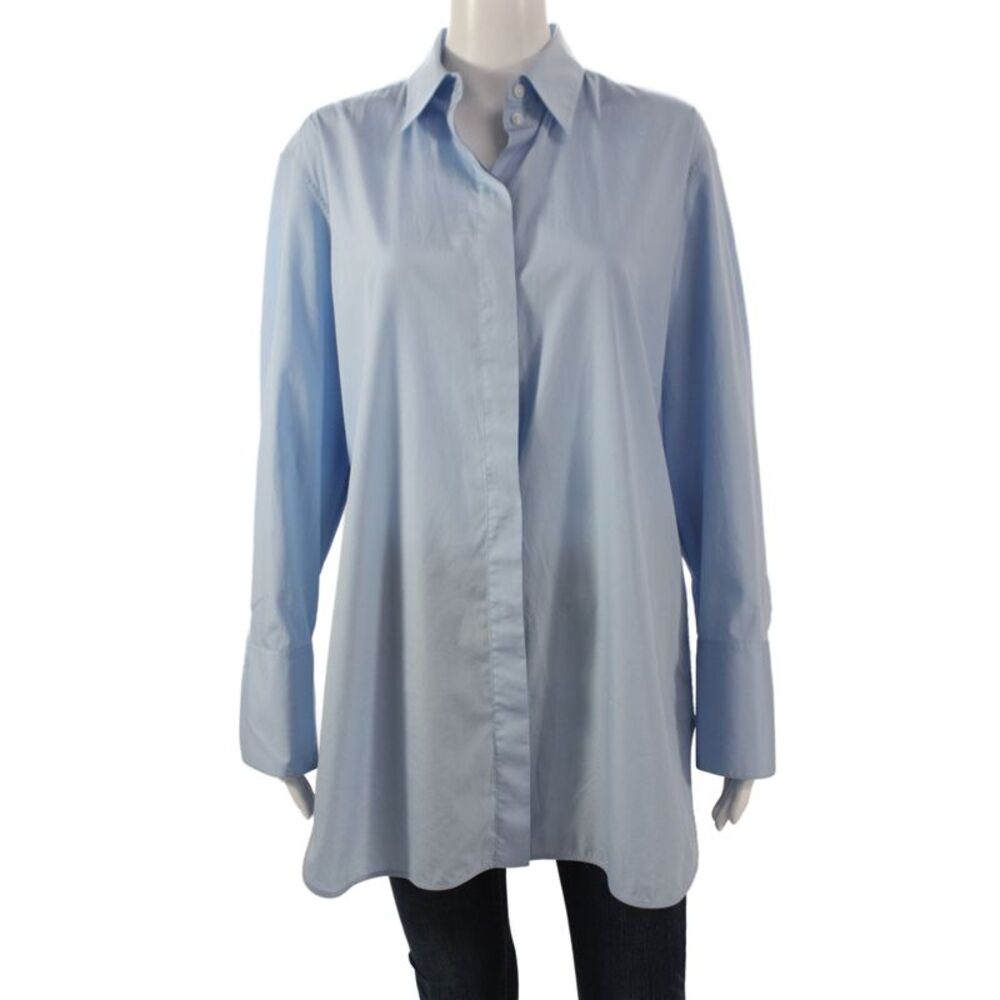 The Row Womens Light Blue Cotton Tunic Button Up Collared Long Sleeve Size M